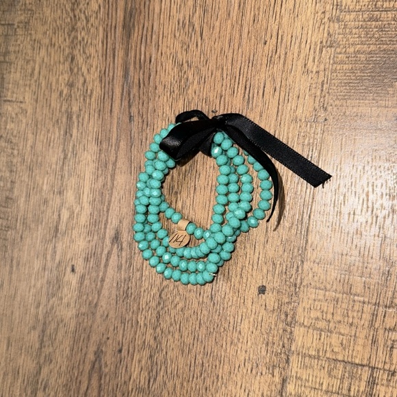 TURQUOISE Beaded Bracelet with Black Ribbon - Picture 2 of 2